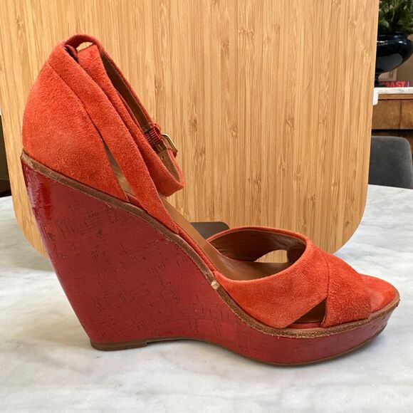 Dolce Vita Platform Wedge Heels Nubuck Size 8M Red/Orange - Picture 5 of 15